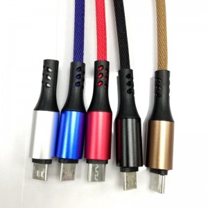 Hurtigopladning Rundflettet Micro til USB 2.0 datakabel til micro USB, Type C, iPhone lynopladning og synkronisering