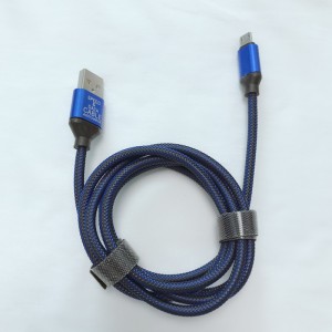 Flettet fiskenettråd Opladning Rundt aluminiumshus USB-kabel til micro USB, Type C, iPhone lynopladning og synkronisering