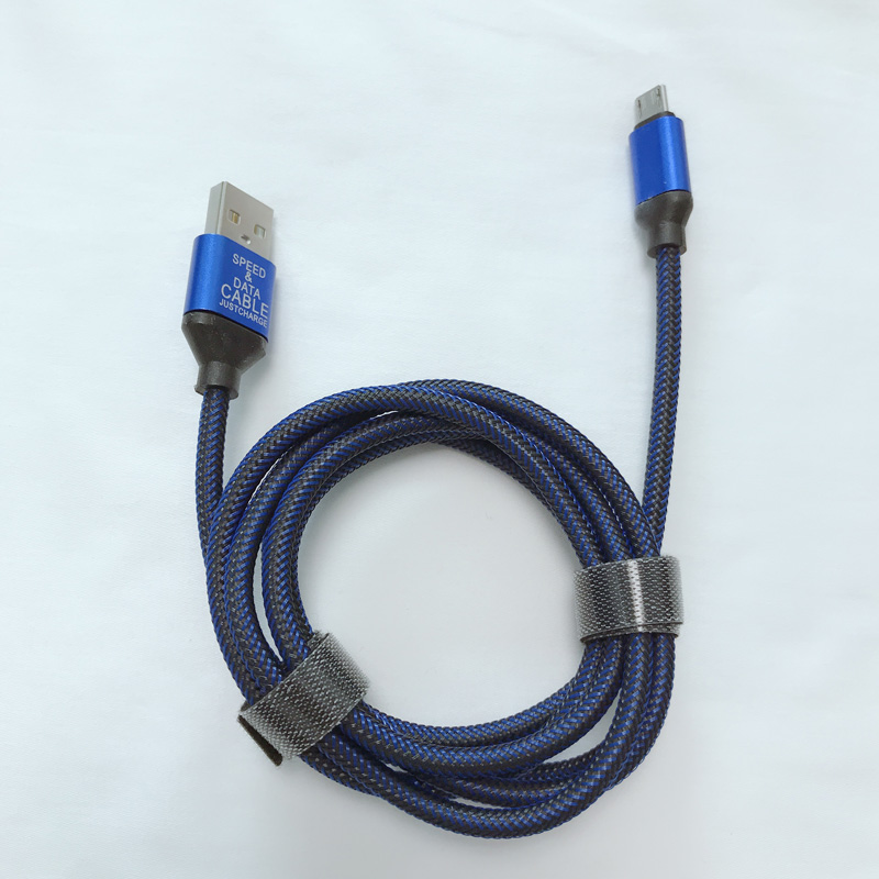 Flettet fiskenettråd Opladning Rundt aluminiumshus USB-kabel til micro USB, Type C, iPhone lynopladning og synkronisering