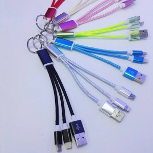 med ring 2 IN 1 Flettet kabel Opladning Rundt aluminiumshus USB 2.0 Micro til lynmikro USB-datakabel