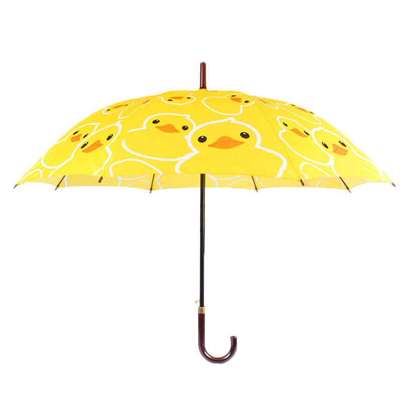 23 tommer pongee stof auto åben gul ænder tegneserie mønster lige paraply