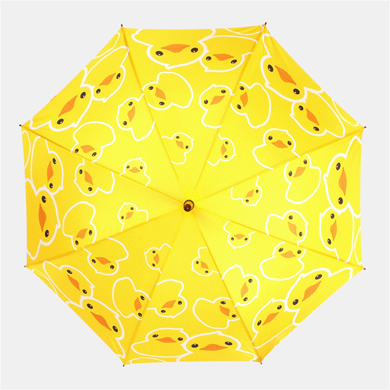 23 tommer pongee stof auto åben gul ænder tegneserie mønster lige paraply