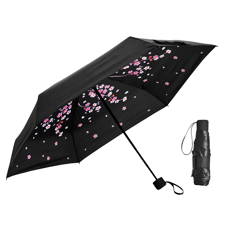 Populær solbeskyttelse indre blomsterprint 5 fold mini paraply