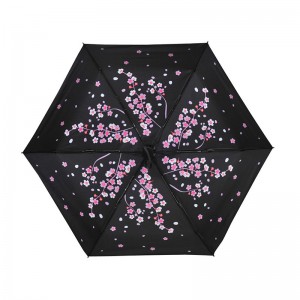 Populær solbeskyttelse indre blomsterprint 5 fold mini paraply
