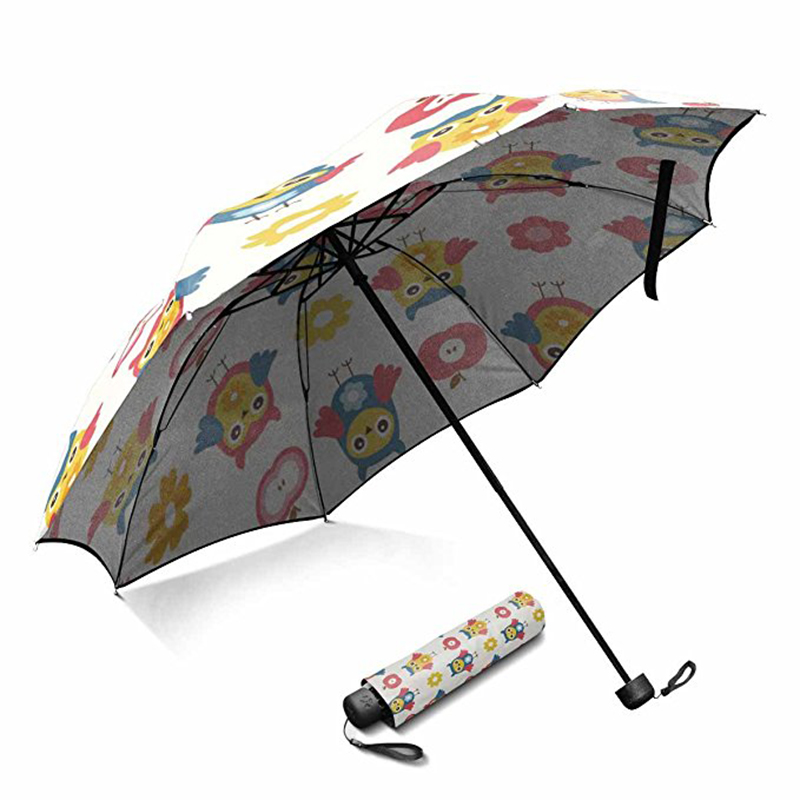 Nyhed standard paraplystørrelse brugerdefineret udskrivning pongee stof manuel åben 3 foldbar paraply