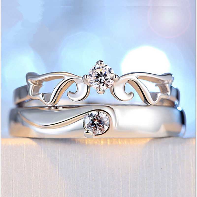 925 Sølv Creative Diamond Ring Par Åbent par Ring til ring mund, sølv smykker Brilliant Star