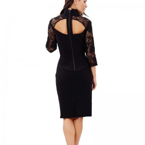 3/4 ærmet damer sort blonder midi kjole