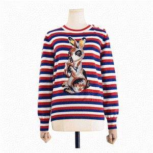 100% bomuldstrøje Stripe Jacquard Rabbit Patch Strikstøj Kvinder