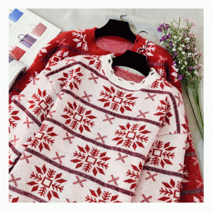 Ny ankomst Nyt løst blad Jacquard Topper Strikket Sweater Pullover til damer