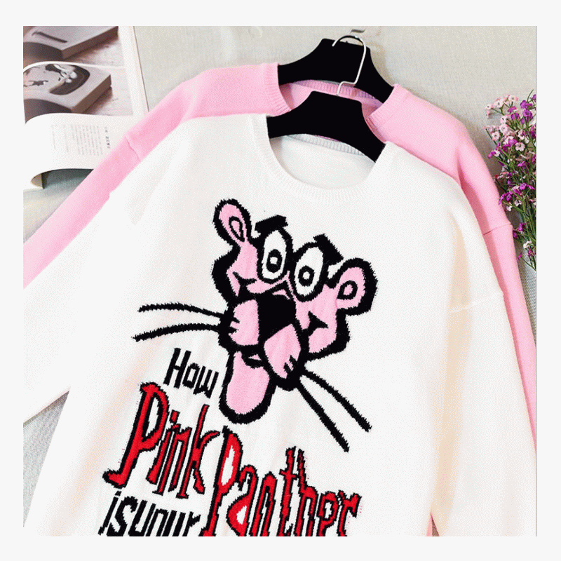 2019 Sidste Sweater Design Pink Panther Jacquard Ladies Strik Sweater Kjole