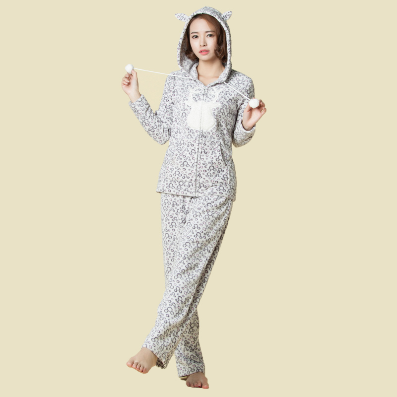 Kvinder trykt koral fleece voksen pyjamasæt