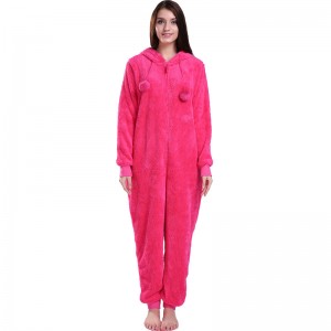 Kvinder hot pink Onesie pyjamas med hætte med dyreører