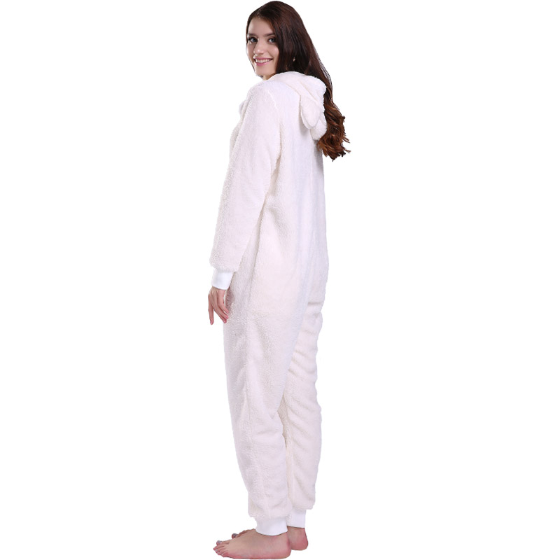 Kvinder Cream Onesie-pyjamas med hætte med dyreør