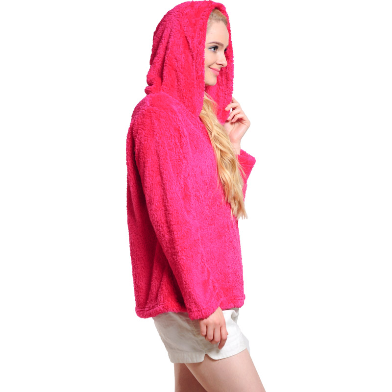Kvinder snuggle Fleece hot pink lynlås sweatshirt med lynlås