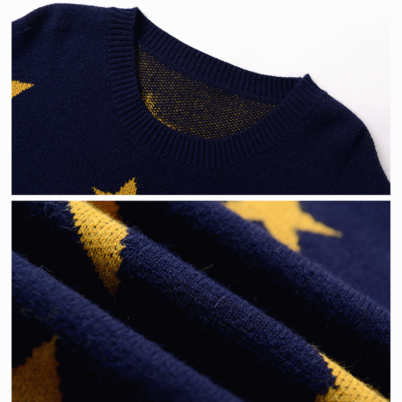 Dame Loose Stars Jacquard Strik Sweater Pullover