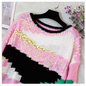 2019 Håndlavet syet paljetter applikationer Efterår vinter mohair sweater