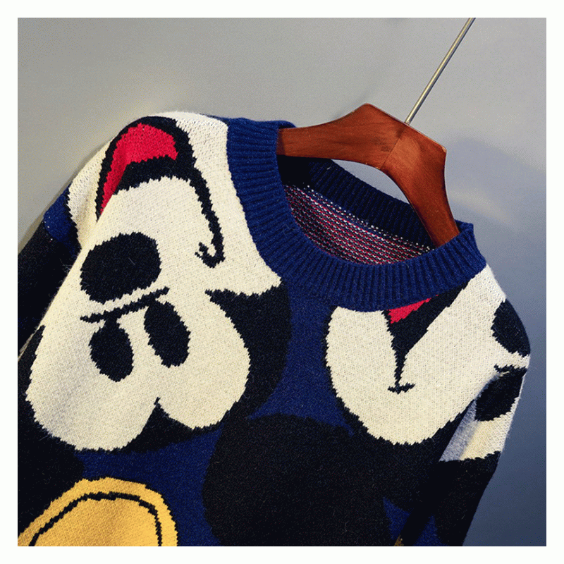 2019 Long Cute Donald Duck Cartoon Pattern Jacquard Thick Winter Pullover Sweater