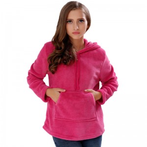 Dame ensfarvet varm pink hætte sweatshirt