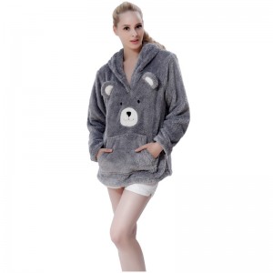 Kvinder snuggle fleece grå broderi hætte sweatshirt