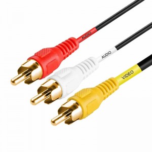 3-mand RCA til 3-mand RCA kompositvideo Audio A / V AV-kabel forgyldt