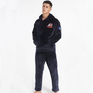 Mænds broderi Luksus Flanel Fleece Pyjamas Sæt