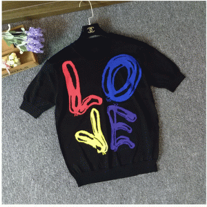 2018 Custom Jacquard LOVE Font Kortærmet Sommer Pullover Sweater