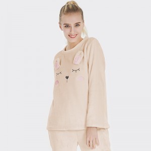 Kvinder Flanel Fleece Dyrebroderi Kanin Pyjamas Sæt