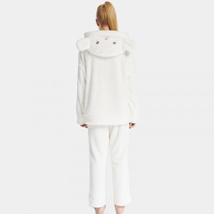 Kvinder snuggle fleece broderi med hætte pyjamas sæt