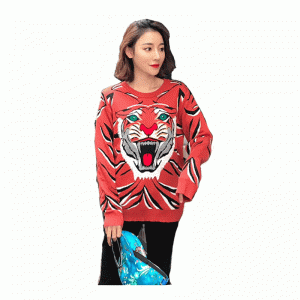 Brugerdefineret OEM Tiger Head Jacquard Winter Tykk Uld Strikket Fashion Pullover Sweater
