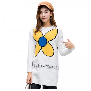 Amerikansk / europæisk størrelse Daisy Flower Jacquard Dame Pullover Sweater kjole