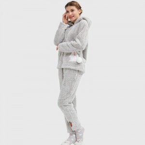 Kvinder snuggle Fleece Cationic Hooded Embroidery Pyjamas Sæt