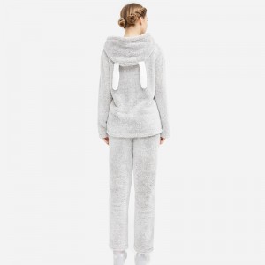 Kvinder snuggle Fleece Cationic Hooded Embroidery Pyjamas Sæt