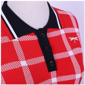 Brugerdefineret design Kortærmet Polo krave Kontrastfarver Plaids Office Ladies Strik Sweater kjole