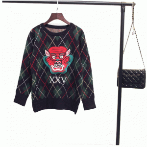 Varmt Dragon Face lappearbejde Vintertykke computerstrikkede trøjer Pullover