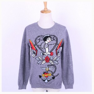 2018 Spring Fall Ladies Brocade Jacquard Strikket Pullover Sweater