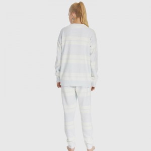 Stripet elastisk mikrofiber fleece pyjamas sæt til kvinder