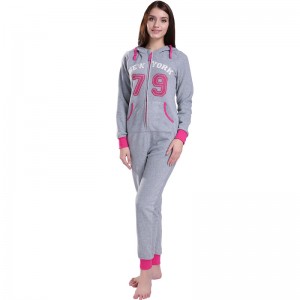 Voksne mikrofiber fleece-hættetrøje med pyjamasæt til kvinder