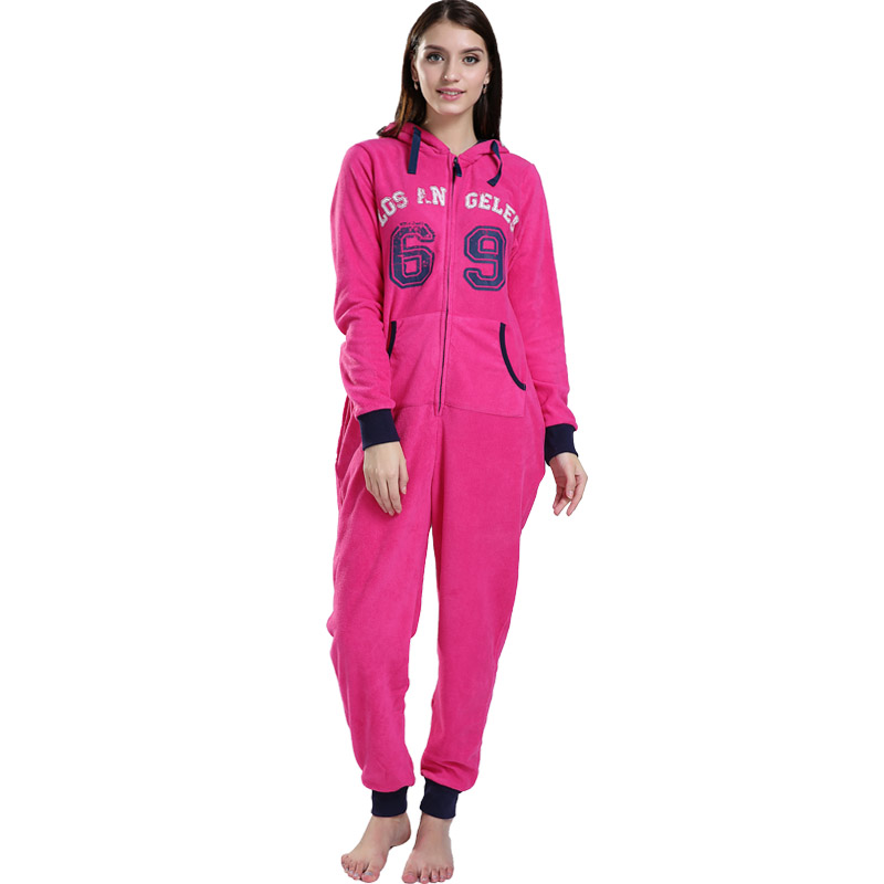 Voksne mikrofiber fleece-hættetrøje med pyjamasæt til kvinder