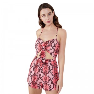 One Piece Snake Print Pink Backless Tank Strap Jumpsuit