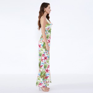 Sommeropdelte brugerdefinerede blomsterudskrivning i ét stykke vintage jumpsuit