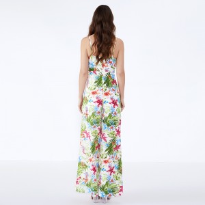 Sommeropdelte brugerdefinerede blomsterudskrivning i ét stykke vintage jumpsuit