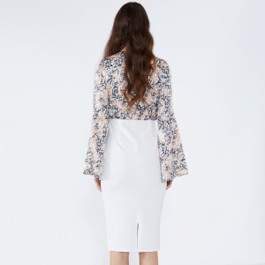 Hvid floral kappe riflet ærme formel bodycon kjole 2019 dametøj