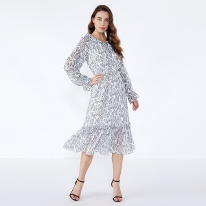 OEM Frock Design Langærmet Maxi Dyretryk Plus Size beklædning til damer