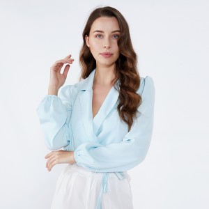 Lyseblå halskrage Elegant modekontor Bær damer med lange ærmer og bluse