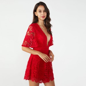 Rød broderet et stykke damer årsag kort sexet jumpsuit til kvinder