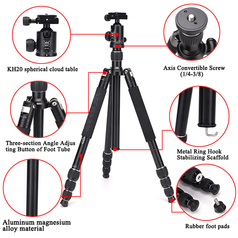 Diat AM294A KH20 bærbar aluminiumslegering kamera videokamera stativ Fleksibel rejse digitalkamera stativ