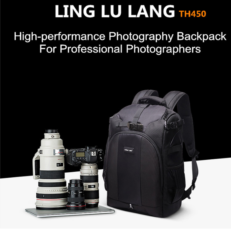 DIAT TH450 NY moderne nylon vandtæt sort fotografering kamera rygsæk regntæk stativ rygsæk