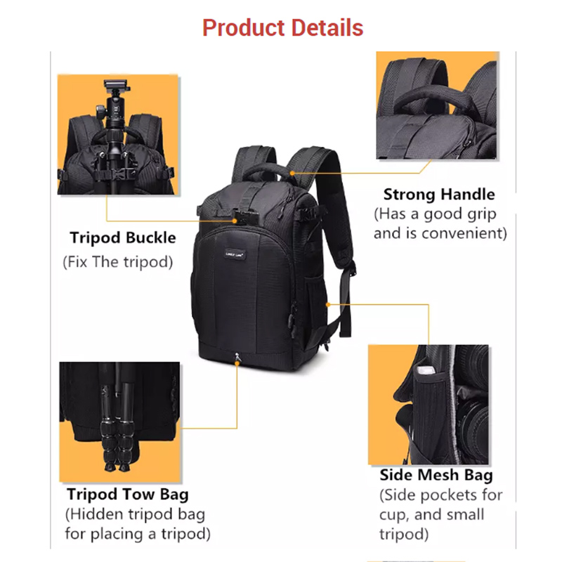 Diat TH550 Nyt Designet sort vandtæt DSLR kamera stativ rygsæk bærbar taske med stor kapacitet