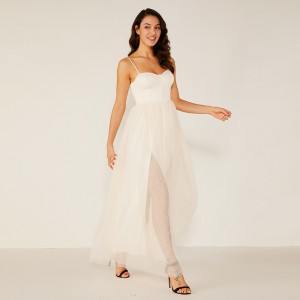 Oem Høj kvalitet Kvinder Lang hvid sommerblonder Fringe Brudepige Brudekjole stof