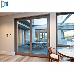 Glidende glasdørproducenter Aluminiumdørspulverbelægning Finishet med mesh til kommerciel bygning